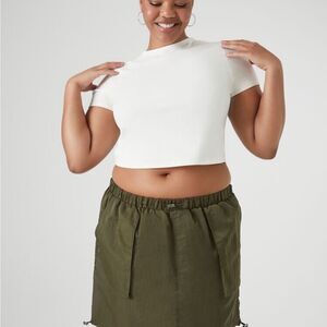 White Crop Top and Olive Skirt